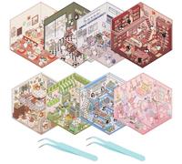 Kaket 8Sets 3D Sticker Scene, 3D House Stickers Therapy, Fun DIY Stickers Scene, Multi Theme Cartoon Scene Stickers