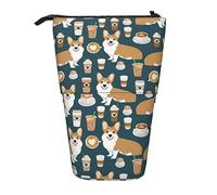 KAKETE Astuccio carino Corgi Pet e tè al latte stampato Astuccio telescopico Portapenne in piedi Cancelleria Organizza astuccio con cerniera
