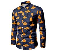 Kaki Camicia da Uomo Collo Classico Stampa Combinata Rose Croci e Schizzi di Sangue Stile Macabro di Halloween Indumento alla Moda per Feste Cosplay Serate a Tema Horror e Occasioni Festive M XL Lune