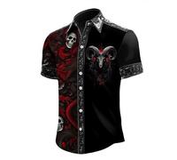 Kaki Camicia da Uomo Collo Classico Stampa Combinata Rose Croci e Schizzi di Sangue Stile Macabro di Halloween Indumento alla Moda per Feste Cosplay Serate a Tema Horror e Occasioni Festive M XL Lune