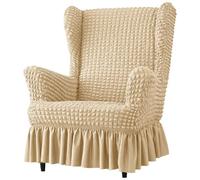 Kaki Seersucker Fodera per poltrona elasticizzata con gonna con fondo elastico antiscivolo, lavabile, protezione per mobili, 1 pezzo, perfetta per la decorazione della casa