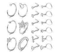 Kakonia 20G In Acciaio Inox Naso Anelli Cerchi per Le Donne Degli Uomini Pavimentato CZ Fiore Naso Piercing Gioielli Vite A Forma di L Naso Borchie Set D'argento
