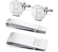 Kakonia 4 Pezzi Gemelli iniziali e fermacravatte per Uomo Acciaio Inox Personalizzato inciso Gemelli e fermacravatte Set Alfabeto Lettera A-W con Scatola Regalo per Padre Marito