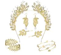 Kakonia 7 pezzi costume della dea greca per le donne accessori della dea greca foglie dorate perla corona fascia superiore del braccio polsino perla foglia orecchino dea bigiotteria