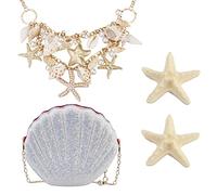 Kakonia Accessori per costumi da sirena per donna Starfish Colletto di perle finte Bavaglino Statement Collana grossa Fermaglio per capelli Starfish Gold