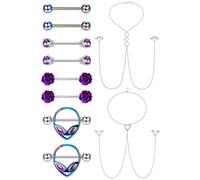 Kakonia Piercing per capezzolo da donna in acciaio inox 316L, 14 G, con catenina, grazioso alieno, corna di corna e cuore, farfalla, gioiello per il corpo, Acciaio inossidabile