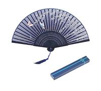 KAKOO Ventaglio Pieghevole in Seta con Stecche bambù Stile Giapponese Motivo con Fiori di ciliegio e Farfalle, da Tenere in Mano, per Feste in Costume, Cosplay, Matrimoni