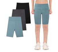 KAKU NANU 3 pantaloncini da ciclismo da bambina, 5-13 anni, lunghezza al ginocchio, leggings per danza, scuola, palestra, estate, nero, grigio, blu, rosa