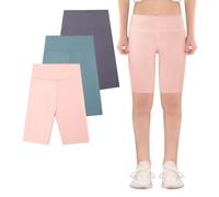 KAKU NANU 3 pantaloncini da ciclismo da bambina, 5-13 anni, lunghezza al ginocchio, leggings per danza, scuola, palestra, estate, nero, grigio, blu, rosa
