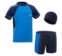 KAKU NANU 3 Pezzi Cocostume da Bagno Ragazzo 5-14 Anni Anti UV | Nero Blu Grigio,Vacanze,Leggero,Elastico,Morbido,Asciugatura rapida,Traspirante Attività estive