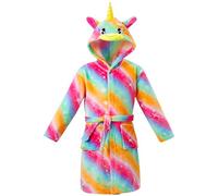 KAKU NANU Accappatoio con unicorno, 4-10 anni, 8 colori, con cappuccio, soffice, con elastico in vita e due tasche, regalo per ragazze, Giallo, 6-8 Years
