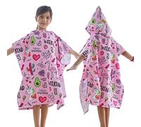 KAKU NANU Asciugamano poncho con cappuccio per bambini dai 6 ai 14 anni, motivo squisito, telo da spiaggia e da bagno con cappuccio, per ragazzi e ragazze