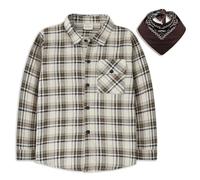 KAKU NANU Camicia per bambini con bottoni, camicia classica in cotone a quadri con tasca sul petto, verde, blu, beige, 2-7 anni