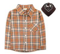 KAKU NANU Camicia per bambini con bottoni, camicia classica in cotone a quadri con tasca sul petto, verde, blu, beige, 2-7 anni