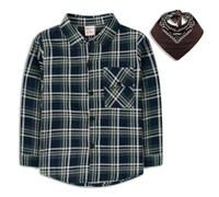 KAKU NANU Camicia per bambini con bottoni, camicia classica in cotone a quadri con tasca sul petto, verde, blu, beige, 2-7 anni