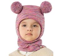 KAKU NANU Cappello lavorato a maglia per bambino con passamontagna, pompon e paraorecchie per bambini e ragazze, da 2 a 8 anni, Rosso chiaro, 5-11 años