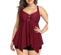 KAKU NANU Tankini Donna Costume Donna Due Pezzi Costumi da Bagno Push Up Tankini con Pantaloncino Rosso M