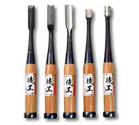 KAKURI Set di 5 scalpelli giapponesi curvi e piegati Nomi, strumento professionale per intaglio del legno, realizzato in Giappone