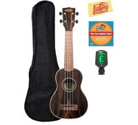 Kala KA-EBY-S - Ukulele soprano a righe in ebano con custodia, accordatore, DVD di istruzioni Austin Bazaar e panno per la pulizia