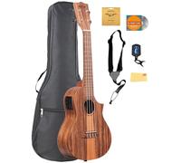 Kala KA-TK-C-CE - Ukulele da concerto Tri-Top in teak con spalla mancante ed equalizzatore con custodia, accordatore, corde Aquila, cinghia, DVD di istruzioni Austin Bazaar e panno per la pulizia