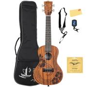 Kala Unity - Ukulele da concerto in mogano, con custodia, accordatore, cinghia, corde e panno per la pulizia Austin Bazaar