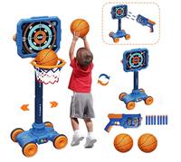 KalaDuck 2 in 1 Canestro Basket Bambini e Tiro al Bersaglio, Altezza Regolabile Canestro Basket da Camera, Tiro al Bersaglio Mobile con Pistola Giocattolo, Giochi da Esterno Regalo Bambini 3 5 7 Anni