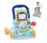 KalaDuck Camminatore per Bambini da Seduto a in Piedi, 2 In 1 Giocattolo a Spinta Bambini con Musica e Lavagna da Disegno, Centro di Attività Educativa Precoce Multifunzionale per Neonati 12M+ (Blu)