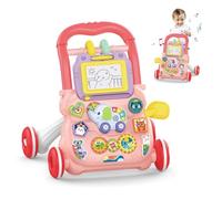 KalaDuck Camminatore per Bambini da Seduto a in Piedi, 2 In 1 Giocattolo a Spinta Bambini con Musica e Lavagna da Disegno, Centro di Attività Educativa Precoce Multifunzionale per Neonati 12M+ (Rosa)
