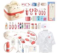 KalaDuck Valigetta Dottore Bambini, 62Pezzi Kit Medico con Dentista Gioco, Stetoscopio Giocattolo e Camice Dottoressa, Gioco di Ruolo del Set Dottoressa Regalo di Natale Bambini 3 4 anni (Rosa)
