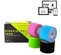 KALAHARI 4 Rotoli Nastro Kinesiologico Professionale più E-Book Applicazioni in Italiano - Synthetic Kinesiology Tape per una migliore Aderenza e Impermeabilità ad Acqua e Sudore - (5cm x 5m)
