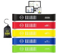 KALAHARI Elastici Fitness SET DI 5 più Ebook esercizi in Italiano e Borsa - Fascia elastica con 5 livelli di Resistenza per allenamento Forza, Stretching, Palestra, Pilates, Yoga - Bande elastiche