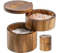 Kalastussaari Scatola salata, contenitore sale in legno a 2 strati, supporto portatile a prova di polvere con cucchiaio incorporato e coperchio girevole magnetico per cucina che serve la terra