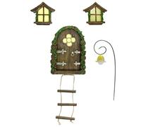 Kalastussaari Set di porte e finestre fata, bagliore nell'arredamento del giardino scuro, resina resistente alle intemperie per tronco di alberi, scultura d'arte da cortile