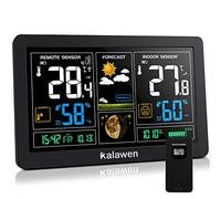 Kalawen Stazione Meteo Automatica Digitale Wireless Meteorologica con Schermo LCD Display Sveglia Tempo Data Temperatura Umidità Previsioni di Tempo con Sensore Esterno Wireless
