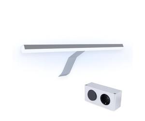 kalb | Lampada LED da specchio a montaggio esterno Lancea 34cm con presa e interruttore, 5000K, 470lm, 230VAC/12VDC, luce da specchio per pensile, argento, bianco freddo