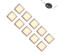 Kalb | Lampada LED per vetrina Quina, 3000 K, 12 V, con interruttore a pedale, set da 1 - 10 pezzi, argento opaco, quadrata, 53 mm, con estensione dimmerabile (set da 10)