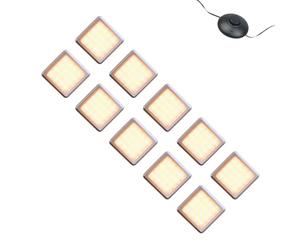 Kalb | Lampada LED per vetrina Quina, 3000 K, 12 V, con interruttore a pedale, set da 1 - 10 pezzi, argento opaco, quadrata, 53 mm, con estensione dimmerabile (set da 10)