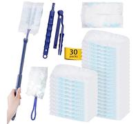 KALBIGRO 30 Pezzi Ricariche per Spolverino con 1 Manico e 1 Manici Telescopici, Kit per Spolverare Elettrostatico, Spolverini usa e Getta, Cattura e Intrappola Polvere e Sporco, magneti