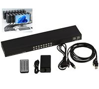 KALEA-INFORMATIQUE Switch KVM automatico per 16 PC con collegamento a schermo HDMI 4K e tastiera e mouse su porta USB. Include telecomando, cavi, alimentatore e staffe per rack.