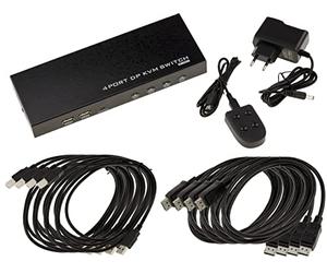KALEA-INFORMATIQUE Switch KVM automatico per 4 PC con collegamento schermo DISPLAYPORT 4K 60Hz e mouse tastiera su porta USB. con telecomando, alimentatore e cavi - Ultra HD 4K 60Hz