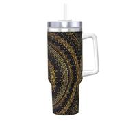 Kaleidoscope - Borraccia termica con cannuccia e manico, con stampa mandala, 1184 ml, per caffè caldo e freddo