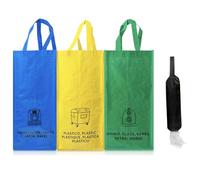 KALENDIA Secchi riciclaggio compatti ed economici - Include sacchetto per riporre sacchetti di plastica, ideale per il riciclaggio di 3 scomparti, sacchetti riciclaggio per piccoli spazi