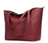 KALIDI Borsa a mano da donna - In ecopelle - Grande borsa a tracolla con chiusura a cerniera - Per il lavoro, lo shopping, la scuola, bordeaux, Large