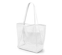 KALIDI Borsa da spiaggia in rete, 23 l, extra large, da donna, con tasca con cerniera, borsa a tracolla estiva, da spiaggia, riutilizzabile, per picnic, vacanze, viaggi, drogheria, bianco, Large
