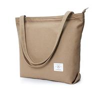 KALIDI Borsa tote in tela da donna con cerniera, casual, con tasca interna, grande, borsa per la spesa, borsa da spiaggia, per donne e ragazze, scuola, lavoro, shopping, cachi, Large