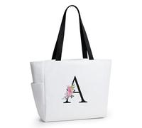 KALIDI Borsa tote personalizzata con cerniera, grande borsa tote con monogramma con iniziale A-Z, regalo per donne, damigella d'onore, mamma, insegnante, amica, matrimonio, shopping quotidiano