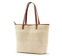 KALIDI Grande borsa tote floreale borsa da spiaggia impermeabile borse a tracolla con cerniera e accessori borsa/borsa per donne ragazze viaggi scuola lavoro shopping, Beige paglierino, Large