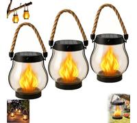 Kaliqo Solar Lantern Outdoor Lights, Hemp Rope Flame Lights, Dancing Flame Solar Lantern, Decorative and Atmospheric, Suitable for Gardens, Camping, and Courtyards (3Pcs)