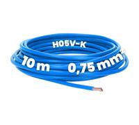 Kalitec 10 metri H05V-K 0,75 mm² blu cavo di cablaggio I cavo di collegamento I cavo singolo in PVC I filo 0,75 mm2 I cablaggio a filo singolo I cavo di commutazione ignifugo