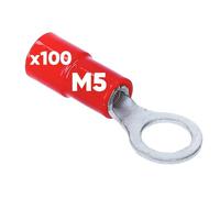 Kalitec 100 Capicorda ad Anello M5, 0,5-1 mm², Connettore Rosso Isolato | Terminali a crimpare in rame e PVC per cablaggio elettrico sicuro, ideali per auto, Hi-Fi e casa con occhiello durevole